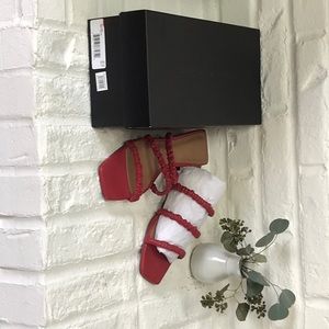 BN WHO WHAT WEAR Zela Square Toe Strap Sandals in Red Size 7.5